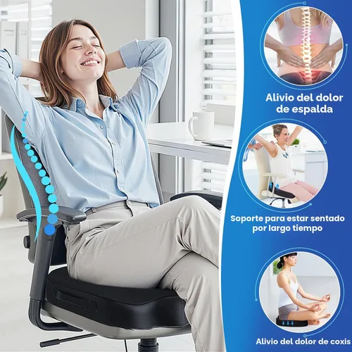 Miniatura 6 de TushGuard - Cojín de asiento para silla de oficina de espuma viscoelástica antideslizante, cojín de escritorio para la espalda, coxis, ciática, Negro