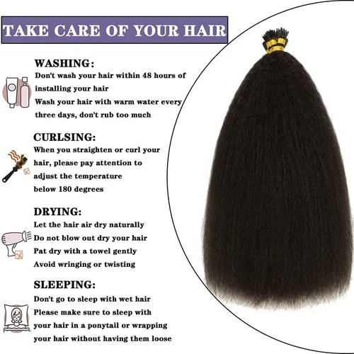 Miniatura 7 de Anrosa Extensiones de cabello humano con punta en I, cabello liso y rizado, 12 pulgadas, negro natural, extensiones de cabello Itip, cabello humano