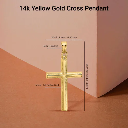 Miniatura 5 de Diamond2Deal Colgante de cruz de oro amarillo de 14 k (L- 1.437 in W- 0.762 in)