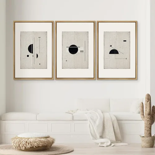 Miniatura 453 de SIGNWIN Lienzo enmarcado para pared, arte con pinceladas de flujo neutro en tonos beige abstractos, ilustraciones, arte moderno, decorativo