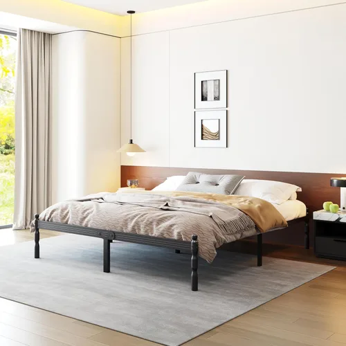 Miniatura 16 de Base de cama resistente de tamaño individual con almacenamiento y tapón de colchón, marco de cama de metal con plataforma, no necesita somier, fácil