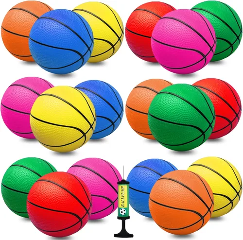 Oleitodh Juego de 18 mini pelotas de baloncesto de 5 pulgadas, juego de pelotas de baloncesto pequeñas de PVC para juegos de aro sobre la puerta,