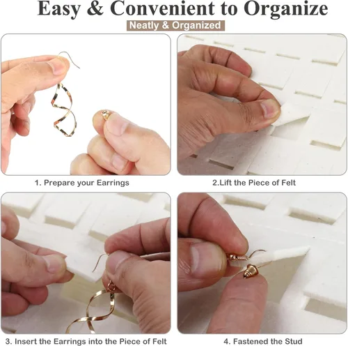Miniatura 4 de Resovo Organizador de aretes colgantes, soporte para aretes y 20 ganchos, capacidad para hasta 300 pares, diseño compacto, material suave, Blanco
