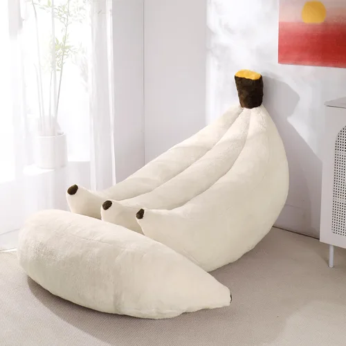 Miniatura 14 de Sofá de frijoles con otomana IEVENW en forma de banana, sofá de piso con reposapiés, cómodo sofá cama convertible para adultos, sofá de felpa