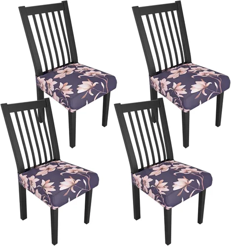 Miniatura 42 de Juego de 4 fundas elásticas para sillas de comedor, fundas para sillas de comedor con estampado floral, fundas para asientos de sillas con estampado