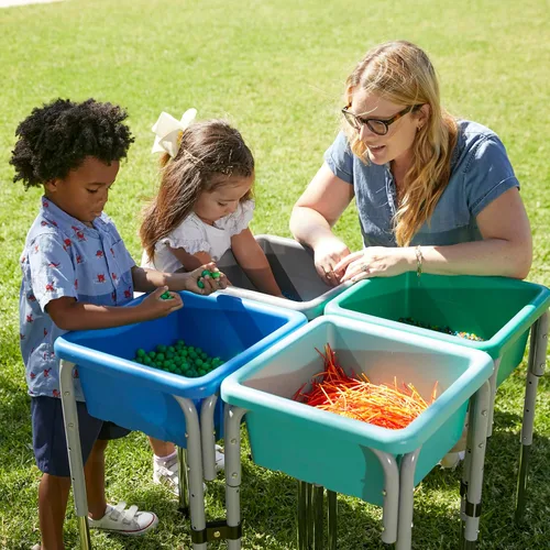 Miniatura 7 de ECR4Kids Mesa de juego ajustable para arena y agua de 4 estaciones, contenedores sensoriales, contemporánea