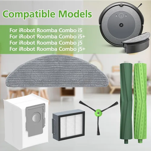 Miniatura 2 de Piezas de repuesto para iRobot Roomba Combo i5, i5+, j5, j5+ robot aspirador, kit de accesorios: cepillos de goma dobles multisuperficie + 4 filtros