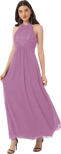 Miniatura 4 de CHICTRY Vestido largo de gasa para dama de honor con encaje floral para fiesta de noche