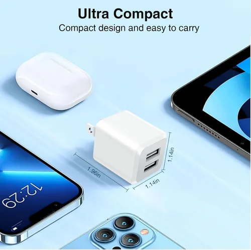 Miniatura 7 de Cargador de pared USB, adaptador de corriente de cubo de doble puerto, cargador de bloque de carga, adaptador de carga rápida de pared de doble