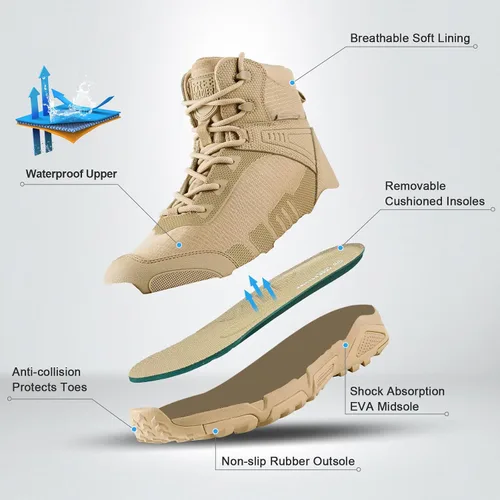 Miniatura 4 de FREE SOLDIER Botas de senderismo impermeables para hombre, botas de trabajo ligeras, botas tácticas militares, botas de combate duraderas