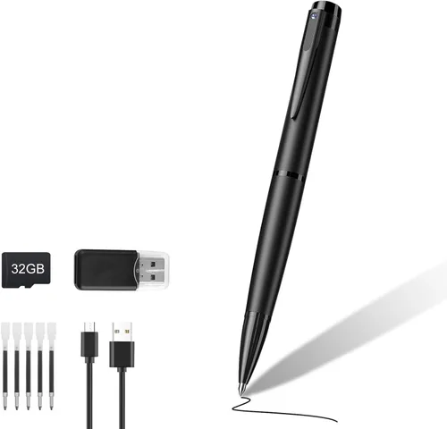 1080P Mini cámara pluma 32GB seguridad cam niñera cámara con grabación en bucle para interior y hogar, sin WiFi