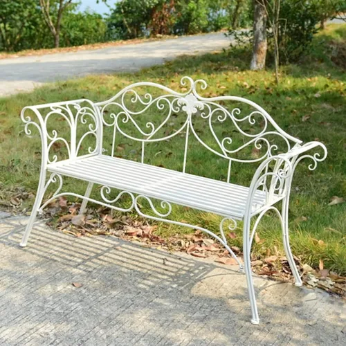 Miniatura 7 de FQMYLTYN Banco de jardín retro, banco de jardín de metal para exteriores, 2 plazas con respaldo y reposabrazos de diseño curvo, sillas de dos plazas