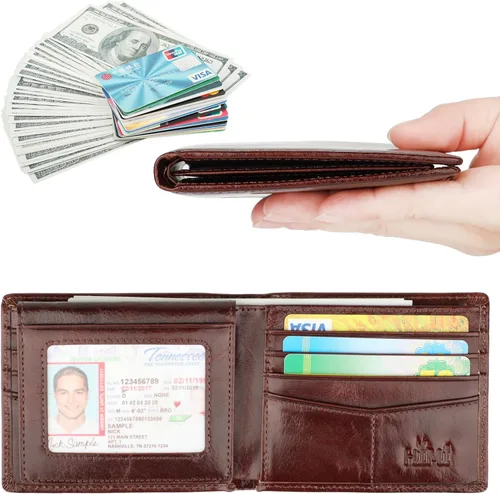 Miniatura 2 de Cartera para hombre-Cuero Genuino RFID Bloqueo Billetera Bifold Elegante Con Ventana 2 ID