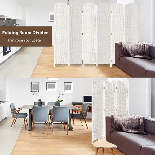 Miniatura 2 de Duraspace Divisor de habitación de 6 paneles de fibra de tejido de 6 pies de alto, pantalla de privacidad independiente con doble bisagra, pantalla
