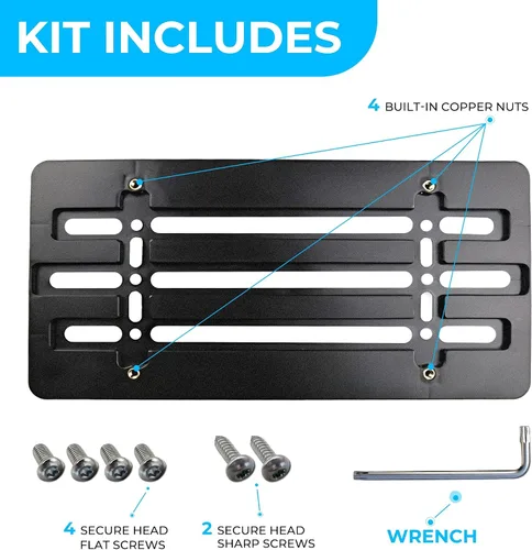 Miniatura 4 de Soporte de placa frontal compatible con Chevrolet 2000-2025, incluye kit de montaje con 6 tornillos y llave, soporte de placa duradero