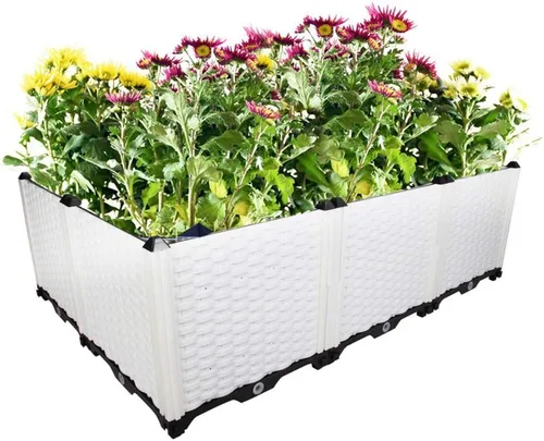 Miniatura 13 de Hershii Kits de cama elevada de jardín, contenedores rectangulares de plástico para plantas profundas, para interiores y exteriores, verduras, Blanco