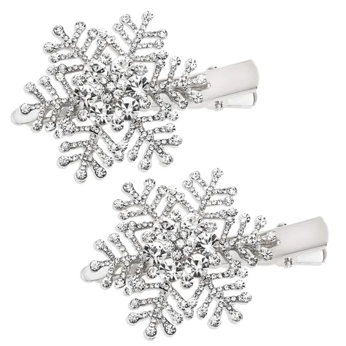 Miniatura 6 de Pinzas para el cabello con copos de nieve, Navidad, vacaciones, con diamantes de imitación, horquilla de copo de nieve, pasador de invierno, boda