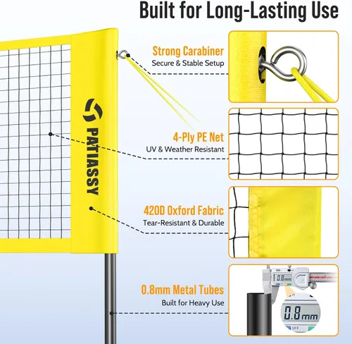 Miniatura 3 de 4 Square Volleyball Game Set, 4 Way Net System with 16FT & 32FT Court, Adjustable Height Backyard Badminton Combo, Portable Outdoor Kit with Ball