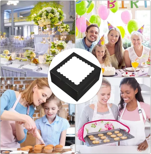 Miniatura 4 de 10 cajas para pasteles de 10 pulgadas con tablas para pasteles y cinta negra, cajas de panadería con ventana de 10 x 10 x 5 pulgadas, recipientes