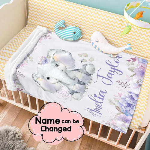Miniatura 3 de J&SBGFT Manta de bebé niña personalizada, manta de recepción de elefante, regalo personalizado de artículos esenciales para recién nacidos, 30 x 40