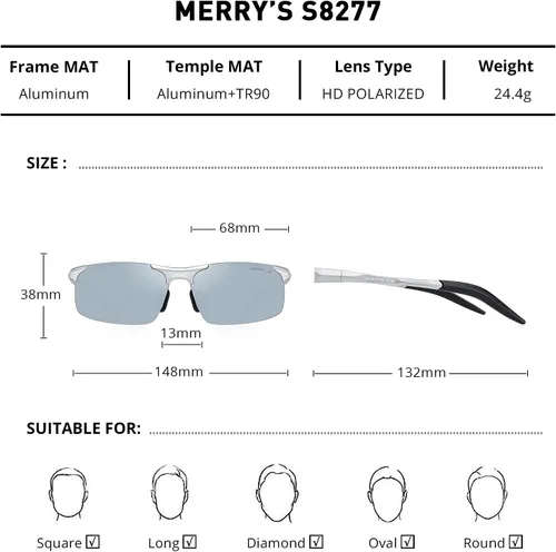 Miniatura 2 de MERRY'S Gafas de sol polarizadas de conducción deportiva para hombre, montura irrompible, sin montura S8277