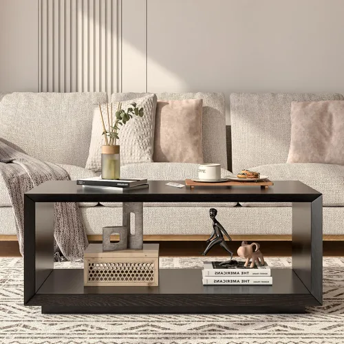Miniatura 6 de Mesa auxiliar con almacenamiento, moderna de mediados de siglo, mesa rectangular de té de cóctel, mesa de centro de madera de granja para sala