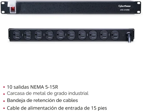 Miniatura 5 de Montaje del rack PDU Cyberpower Cps-1220 Rms, conector múltiple, 12 salida 20 A, 2400 VA, 1800 julios 15 A Negro