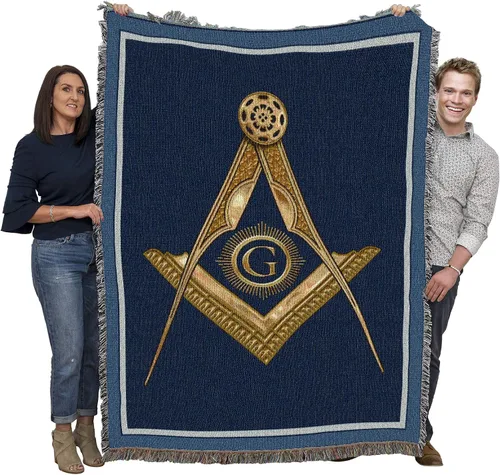 Pure Country Weavers Manta cuadrada y brújula de oro masónico, tapiz de regalo, tejida de algodón, fabricada en los Estados Unidos (72 x 54 pulgadas)