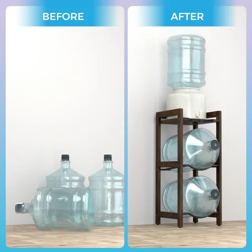 Miniatura 4 de Soporte para jarra de agua de 5 galones con estantes superiores, soporte dispensador de agua de madera maciza natural de 31 pulgadas de alto