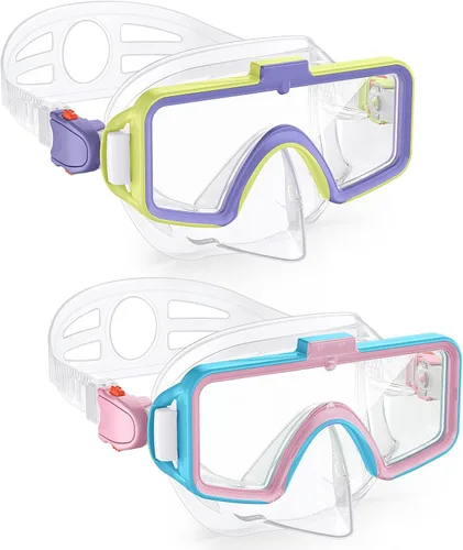 Miniatura 11 de Gafas de natación para niños con cubierta para la nariz, gafas de natación antivaho de dos colores para 6-14, máscara de buceo de esnórquel