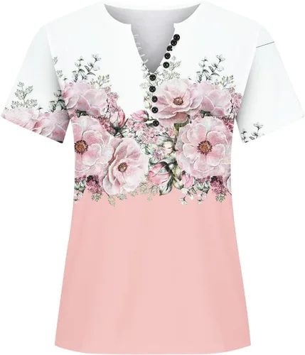 Miniatura 62 de Summer Shirts for Women 2025 Plus Size Short Sleeve Henley Tops Marble Floral Loose Tshirt Tee Casual Dressy Tunics