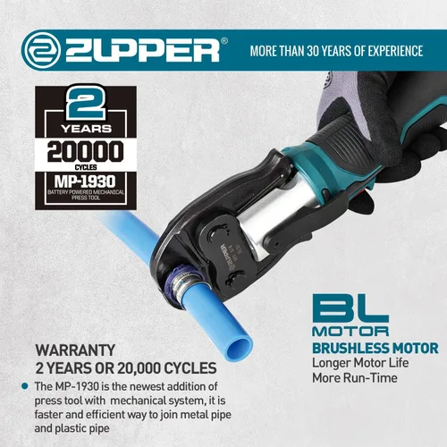 Miniatura 7 de ZUPPER Mini Kit de herramientas de prensa con 3 mandíbulas adecuado para accesorios de prensa PureFlow de 1/2", 3/4", 1", motor sin escobillas, 2