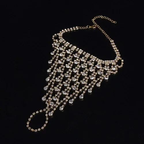 Miniatura 3 de Jumwrit Pulsera de anillo de dedo para mujer, con diamantes de imitación, con anillo, pulsera esclava, arnés de mano para niñas