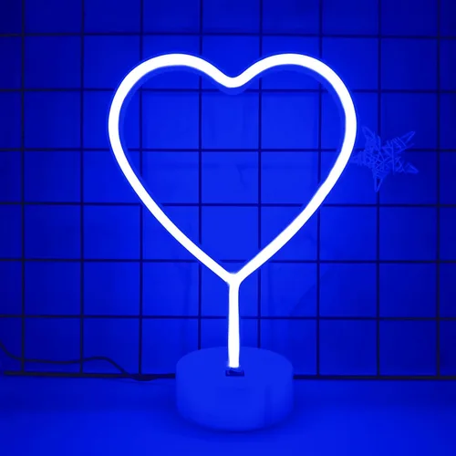 Miniatura 8 de Letrero de luz LED con luces de corazón, letrero de neón en forma de corazón con base (azul)