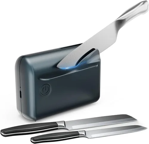 Afilador de cuchillos eléctrico, afilador de cuchillos de cocina recargable profesional con abrasivos de diamante y guías de ángulo de precisión,