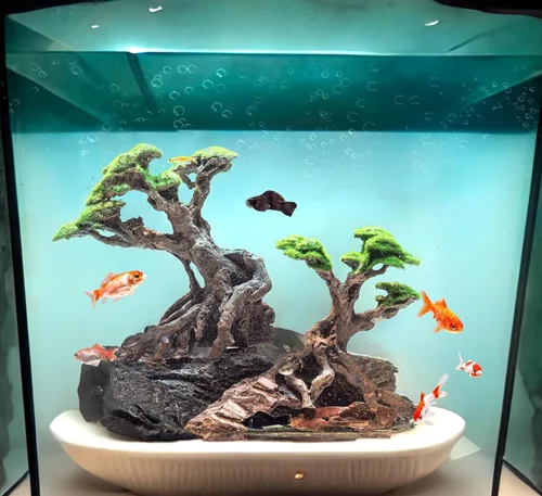 Miniatura 6 de Novelsite Decoración de Pecera - Árboles Bonsái con Musgo Artificial - Rocas de Acuario para Paisajismo Acuático - Hecho de Arenisca, Decoraciones