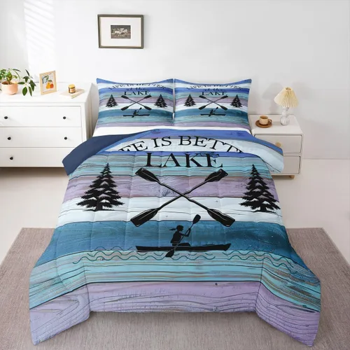 Miniatura 32 de Erosebridal Juego de edredón de reglas del lago, juego de ropa de cama tamaño matrimonial, edredón rústico para niños y niños, decoración de cabaña
