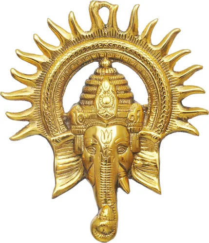 Miniatura 3 de eCraftIndia Golden Lord Ganesha con sol decorativo de metal para colgar en la pared, decoración del hogar, templo de Pooja Room y regalo