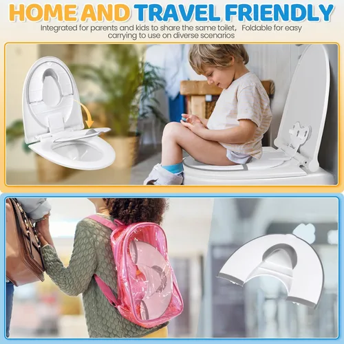 Miniatura 7 de Orzbow Asiento plegable de entrenamiento para ir al baño, asiento de inodoro para niños pequeños para viajes con ventosas para inodoros de adultos