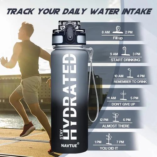 Miniatura 4 de Botella de agua, botellas de agua deportivas de 16 onzas con marcador de tiempo, boca ancha, botella de bebida motivacional y a prueba de fugas