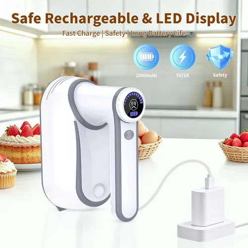 Miniatura 7 de Batidora de mano inalámbrica, mezcladora de mano eléctrica recargable de 12 velocidades con 6 accesorios de acero inoxidable 304