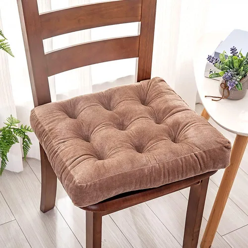 Miniatura 2 de Cojín de terciopelo suave para silla, cojín cuadrado grueso para oficina, comedor, cocina, reduce la presión, lavable (negro, 16 x 16 pulgadas)