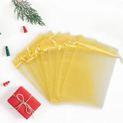 Miniatura 2 de ANZNKU Paquete de 50 bolsas de organza pequeñas de malla de 4 x 6 pulgadas, bolsa de regalo dorada de primera calidad con cordón, bolsa de malla