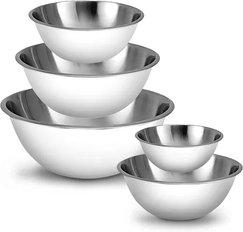 Miniatura 13 de WHYSKO - Juego de tazones de acero inoxidable para preparación de comida (set de 5 piezas) para el hogar, refrigerador y cocina, organizadores
