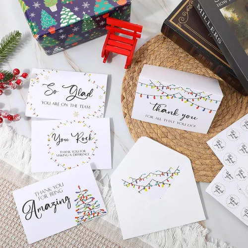 Miniatura 6 de Cholemy 24 Juegos de Tarjetas de Agradecimiento de Navidad para Compañeros de Trabajo, Empleados, Personal del Equipo con Sobres y Calcomanías, Los