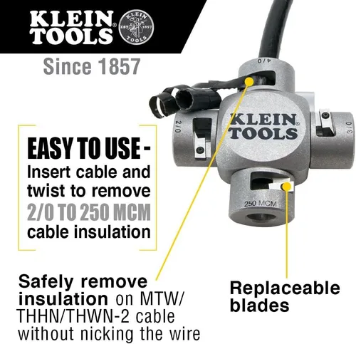 Miniatura 3 de Klein Tools Pelacables grande (2/0-250 MCM) y doblador de cables, 12 pulgadas