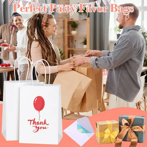 Miniatura 6 de SHOPDAY 45 piezas Bolsas de papel blanco con asas, tamaños surtidos Bolsas de regalo a granel Bolsas de papel kraft 5x3x8 & 8x4x10.5 & 10x5x13 15