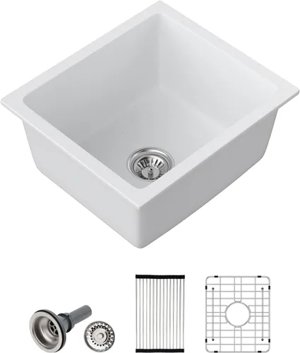 Miniatura 11 de Dcolora Fregadero de Barra de Composite de Cuarzo de 22 Pulgadas Negro Bajo Encimera Pequeño Fregadero de Cocina de Composite de Granito Prep RV