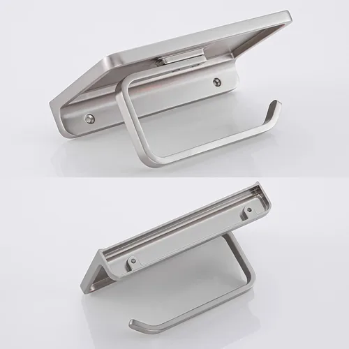 Miniatura 7 de RANDOM Soporte de papel higiénico con estante Dispensadores de papel higiénico de níquel cepillado Soporte de papel higiénico de metal sólido