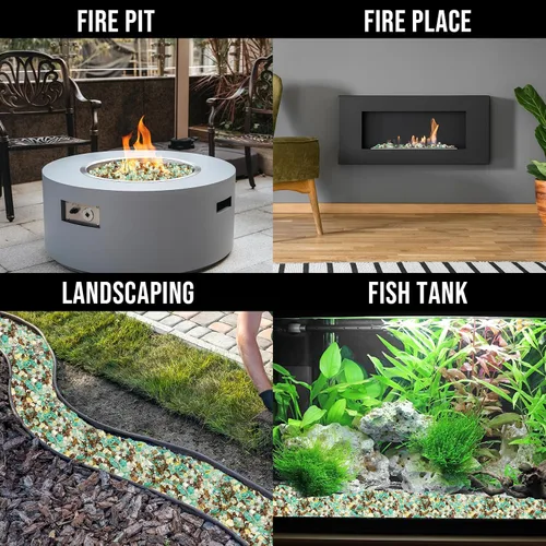 Miniatura 7 de Skyflame Vidrio de Fuego Mezclado de 10 Libras para Hoguera, Chimenea y Paisajismo - Vidrio de Fuego Templado Reflectante de 1/4 de Pulgada Dorado